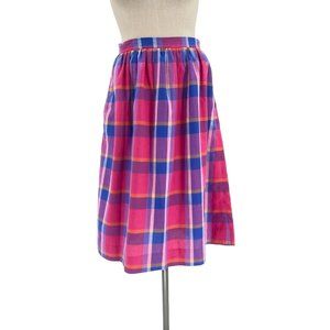 1970's Handmade Plaid Skirt Midi with Pockets Blue Pink and Purple